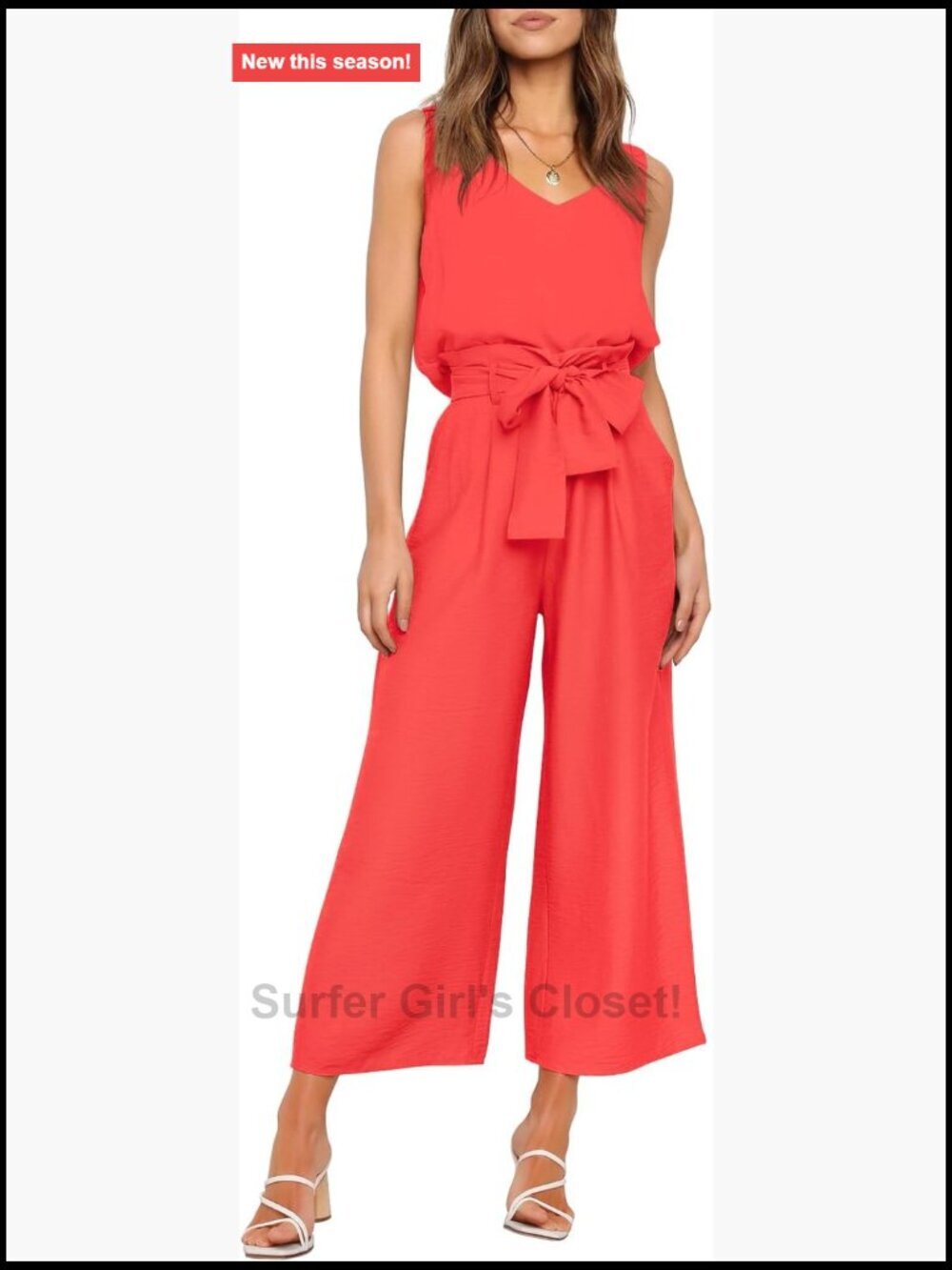 Womens 2 Piece Set V Neck Tank Wide Strap Tops High Waisted Cropped Paper Bag